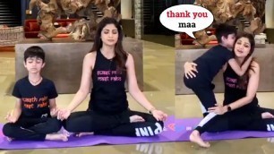 'Shilpa Shetty Teaching Yoga(Om Chanting) To Son Viaan While Spending Time @Home'