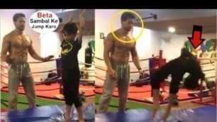 'Tiger Shroff TEACHING Shilpa Shetty\'s Son Viaan Kundra To Do STUNTS In His Gym- Video'