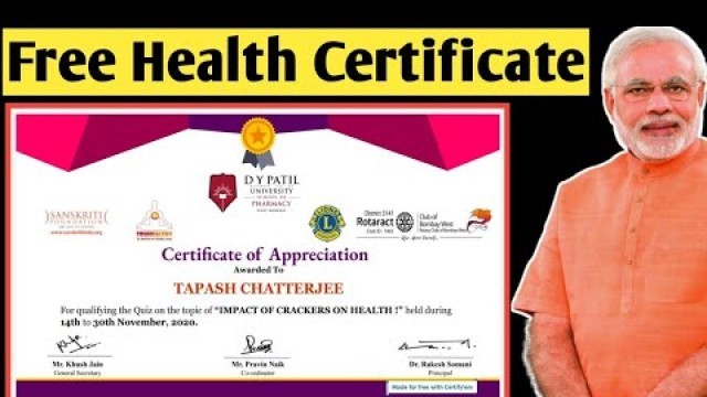 'Free Health Certificate With in 2 Minute | Online Free Certificate | Quiz Certificate 2020 |FreeQuiz'