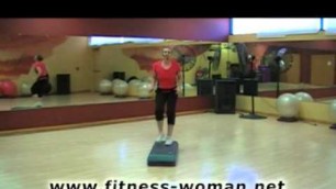 'step aerobics side step with fitness woman'
