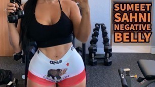 'Super sexy busty pawg indian fitness model sumeet sanih show how she gets impressive negative belly'