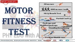 'MOTOR FITNESS TEST  || PHYSICAL EDUCTAUON || CLASS 12 || UNIT 6 || IN ENGLISH AND HINDI'