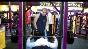 'Benching 6 plates!!! Beast mode @ Planet Fitness!'