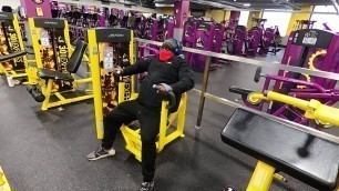 'Activated Chest training with a machine at Planet Fitness, Brooklyn, New York City..'