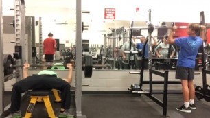 'SORRY, I MESSED UP HIS OHP set - Planet fitness session 365lb bench at 150lb body weight'