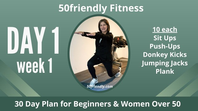 'Fitness For Women Over 50 or Overweight, Beginner Home Workout - Week 1 Day 1'