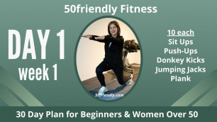 'Fitness For Women Over 50 or Overweight, Beginner Home Workout - Week 1 Day 1'