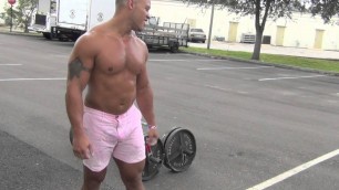 'Back, Traps and Biceps Workout w/ Elliott in pink shorts'
