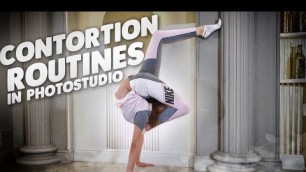 'Contortion Routines in photostudio. Handstand acrobatics. Fitness workout. Contortionist Ella'