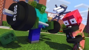 'Monster School : FUNNY FITNESS TRAINING CHALLENGE - Minecraft Animation'