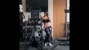 'HOT FITNESS MODEL AFTER WORKOUT POSE 