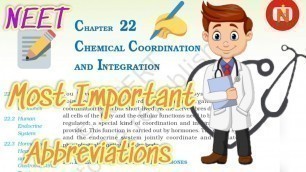 'Chapter 22 || Chemical Coordination and Integration || Important abbreviations for NEET 2022 & 2023'